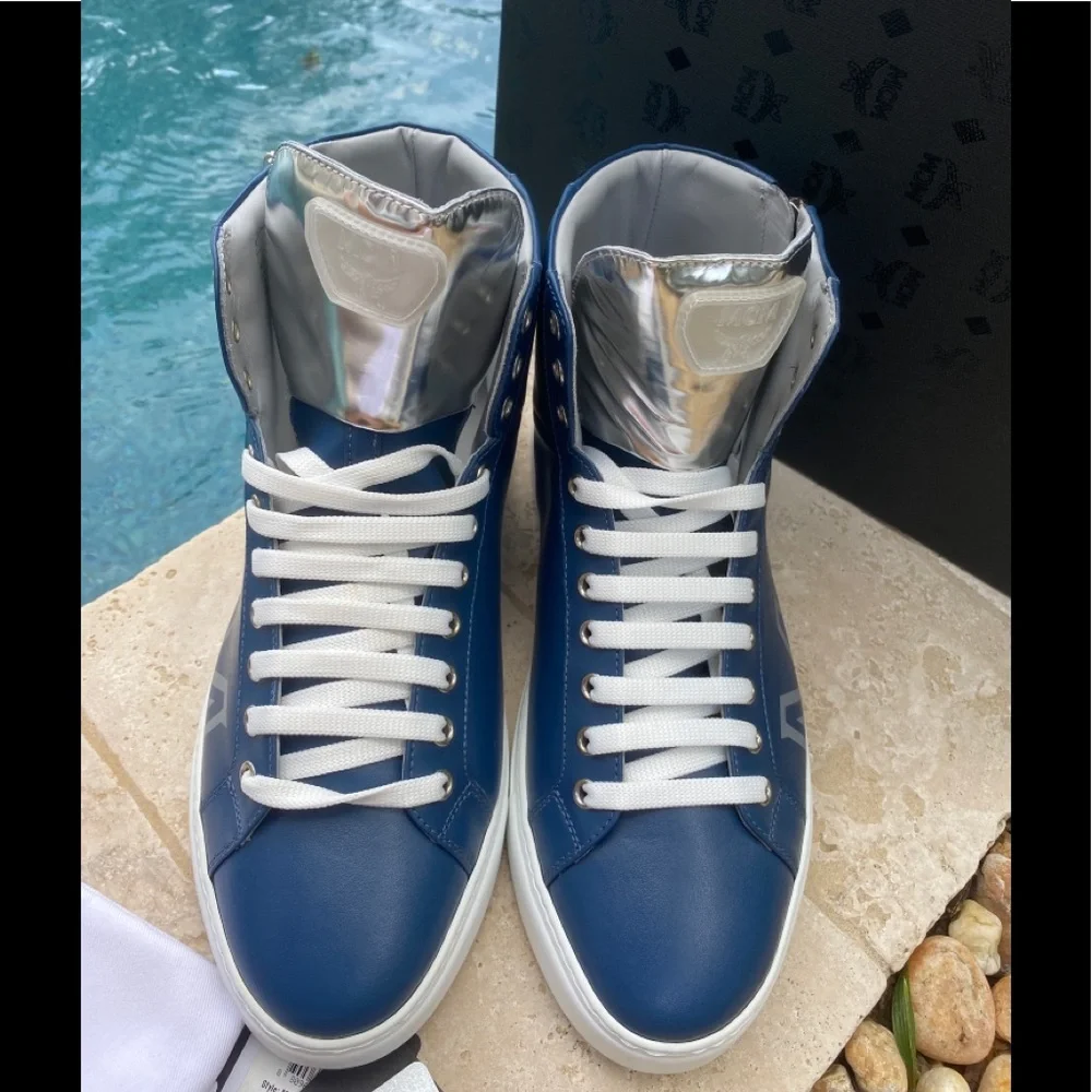 MCM‎ Blue & Silver Leather Men's Hi-top Sneakers